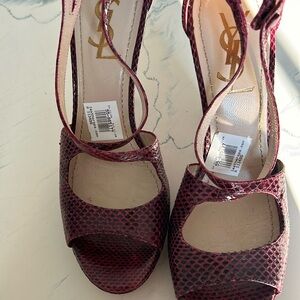 Yves Saint Laurent YSL Heels Sandals Plum Snake Snakeskin Burgundy 6/36. No box.
